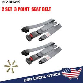 1444980376 Afarnova 2pc Car Truck Universal 3 Point Harness Gray Seat Strap Lap Belt