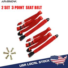 6405589360 Afarnova 2x 3 Point Red Fixed Harness Seat Strap Clip Belt Lap Laps