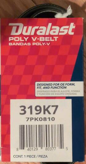 319k7 Duralast New Serpentine Belt 7pk0810 Poly V-belt 7 Rib 31.9 Inch Length