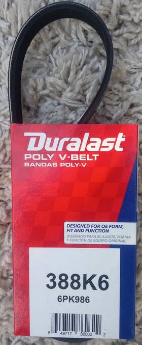 388k6-6pk986 Duralast 388k6 Poly V Belt Serpentine For 05 Honda Civic