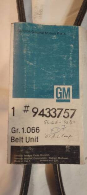 9433757 General Motors Nos Gm Drive Belt Old With Writing From 53 Year Collection