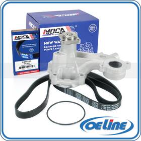 Oewp10547 Oeline Autoparts 4-bolt Pulley Flange Water Pump With Belt For 2013-2017 Ford F-150 5.0l