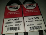 Lot Of 2 Serpentine Belt-rib Ace Precision Engineered V-ribbed Bando 4PK990. Fixed Price $11.70.