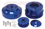 1979-1993 Ford Mustang 5.0 Blue Aluminum Underdrive Serpentine Pulley Set. Fixed Price $197.39.