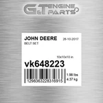 VK648223 Belt Set Fits John Deere (surplus Open Box). Fixed Price $43.14.