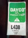 New Dayco Gpl Premium L438 V-belt 38" X 1/2". Fixed Price $17.25.