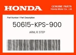 Honda Genuine Arm, R. Step 50615-KPS-900. Fixed Price $25.12.