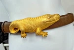 Vintage Belt Carlisle Alligator Buckle Huge Brown Leather Size Medium 28 - 30. Fixed Price $99.00.