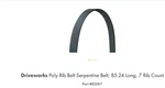 Automotive V-ribbed Belt 852K7 Driveworks 5070852. Fixed Price $12.00.