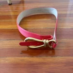 100% Leather Made In Usa Carlisle Red Belt With Gold Tone Knot Buckle. Fixed Price $26.00.